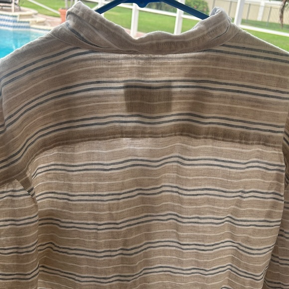 Jos A Bank Reserve LINEN Short Sleeve Button Up Shirt 2X NWT Blue Beige Stripe - Picture 13 of 13